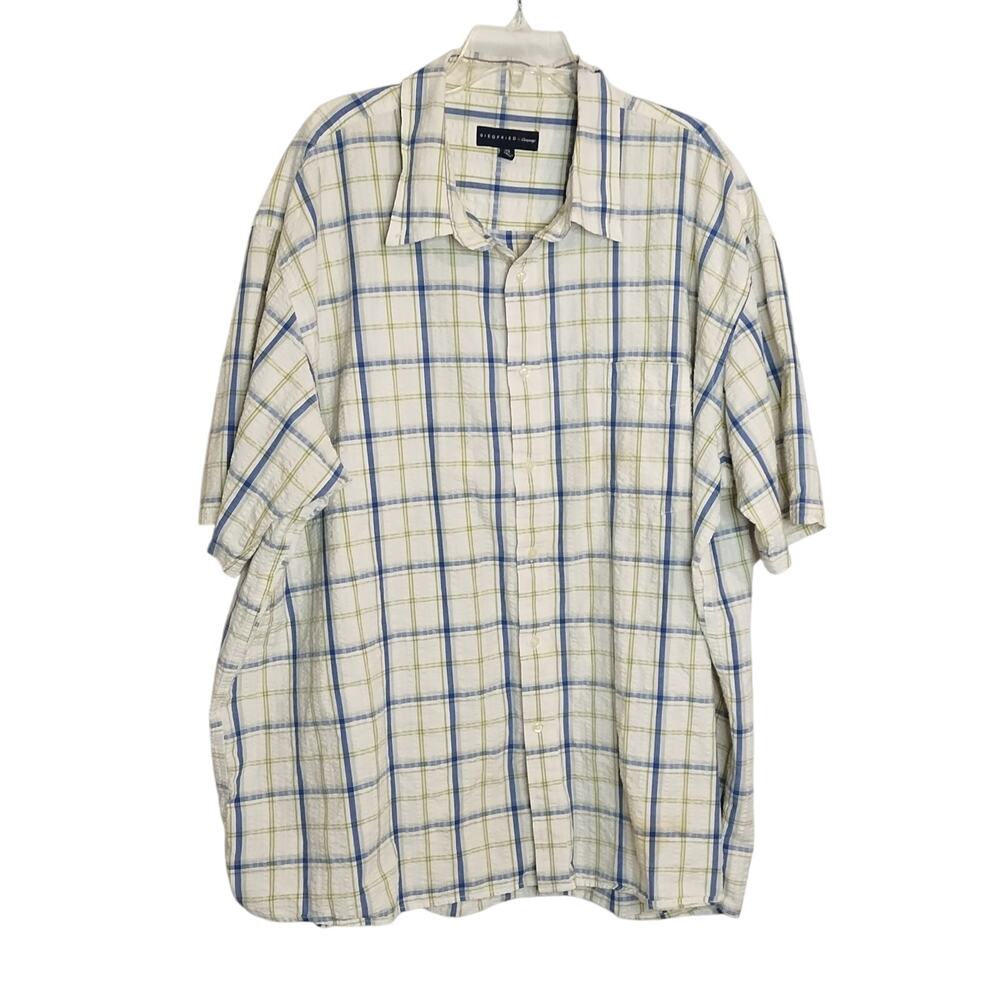 Siegfried & Company Shirt Men's Size 4X Blue Green White Plaid Sear Sucker